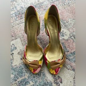 J.Crew Floral Peep Toe Heels - EUC!